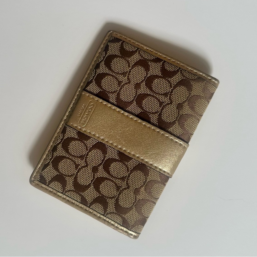 NWT Coach Classic Logo ID Bifold Wallet/Card Case in Khaki/Gold